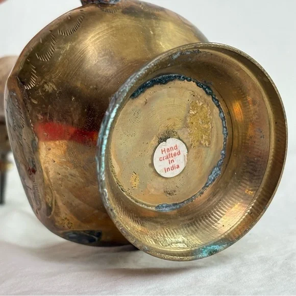 Vintage Solid Brass Teapot Genie Lamp Pitcher Made in India Ornate Etched Floral - Picture 10 of 17